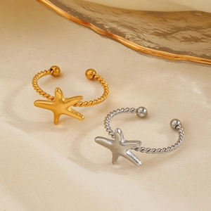 Adjustable starfish rings in gold and silver finish with textured rope band style