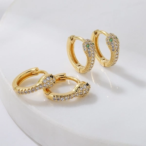 Snake Hoop Earrings 18K Gold Plated Copper Micro Pave Cubic Zirconia Animal Shaped Jewelry For Women Elegant Stylish