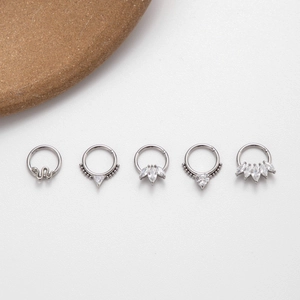 Five unique stainless steel seamless rings with marquise zircons and snake designs