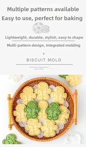 Close-up of gingerbread man cookies with vivid facial expressions in a woven basket
