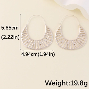 Silver crescent hollow hoop earrings with dimensions 5.65cm height and 4.94cm width