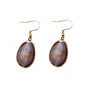 Elegant purple oval stone earrings with gold hooks in a bohemian minimalist style
