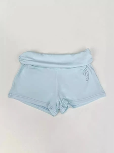 Light blue modal shorts with rhinestone GG logo and delicate lace trim for women