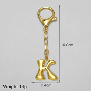 Detailed size and weight metrics for the 18k gold-plated puffy letter K keychain