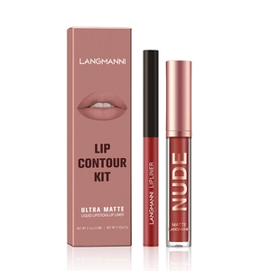 Matte nude liquid lipstick and lip liner pencil set by Langmanni for professional makeup