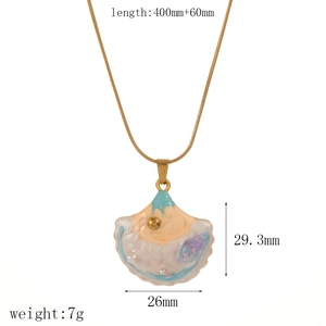 Ocean style stainless steel necklace with colorful shell pendant and dimension markers