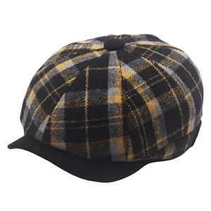 Classic colorful plaid wool newsboy cap with black brim for autumn and winter warmth