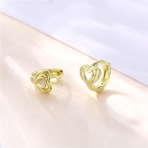 Minimalist 18K gold S925 sterling silver hollow heart-shaped hoop earrings for women