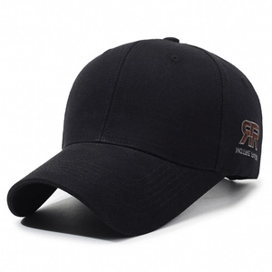 Classic black cotton baseball cap with premium letter embroidery and six-panel design