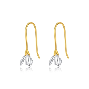 Minimalist S925 sterling silver magnolia flower drop earrings with golden ear hooks