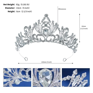 Detailed dimensions of Baroque bridal tiara with rhinestone inlay and alloy framework