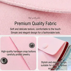 Bolsa de terciopelo de doble cara con botón metálico para collares y anillos de joyería