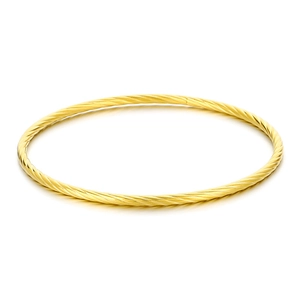 3mm titanium steel twisted cable bangle with high-polished gold finish on white background