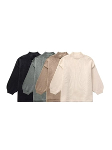Women's crew neck minimalist knit sweaters in black, green, earth, and cream colors