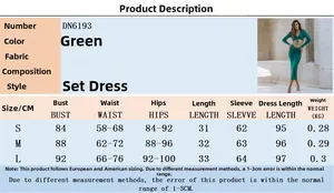 Detailed size chart for green two-piece milk silk long sleeve crop top and maxi skirt set