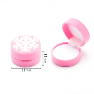 Pink velvet jewelry box with white snowflake and detailed size 53mm x 32mm