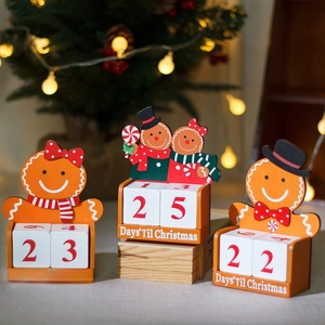 Gingerbread Man Wooden Christmas Countdown Calendar Desktop Holiday Decor Ornament Tabletop Aesthetic