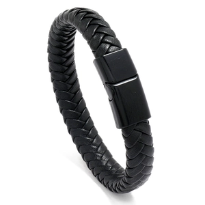 Men's Braided PU Leather Bracelet With Alloy Magnetic Clasp Simple Woven Punk Style Wristband
