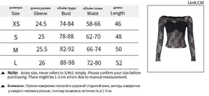 Detailed size chart for the lace long sleeve top showing measurements in centimeters