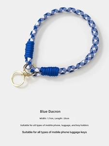 Detailansicht des blau-weißen Schlüsselbands, 1,7 cm breit und 25 cm lang