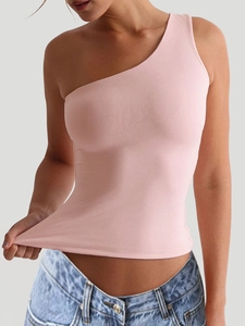 Rosa One-Shoulder Yoga Tanktop für Damen mit hoher Elastizität und schmaler Passform