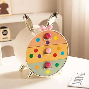 Bunny desktop storage box with three colorful drawers and cute metal rabbit ears