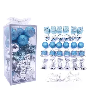 32pcs Silver and Blue Christmas tree ornament set including balls, bells and gift boxes
