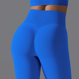 Close-up of high-waisted seamless yoga pants with scrunch butt lifting detail