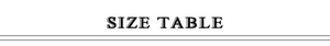 Size table title section with minimalist black serif text on a clean white background