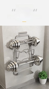 Wall-mounted kitchen rack testing 20kg load capacity with four 5kg dumbbells