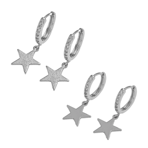 925 silver star hoop earrings with sparkling diamonds in polished and matte finishes