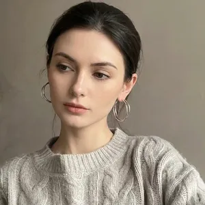 Elegant large double hoop earrings in silver finish, minimalist layered design for women