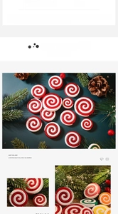 Close-up of red and white spiral swirl lollipop Christmas tree hanging ornaments