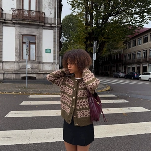 Women Vintage Jacquard Knit Cardigan Geometric Pattern Long Sleeve Round Neck Button Down Casual Sweater Top