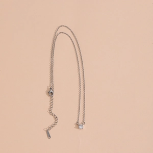 Minimalist silver titanium steel necklace with a round brilliant-cut solitaire diamond
