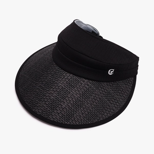 Women's black open top sun hat with woven brim and side G logo for outdoor beach sun protection