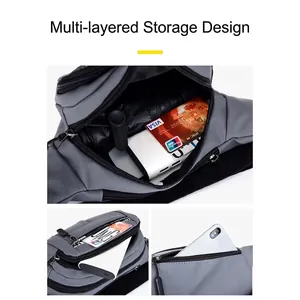 Waterproof large capacity grey crossbody fanny pack with multi-layer storage compartments