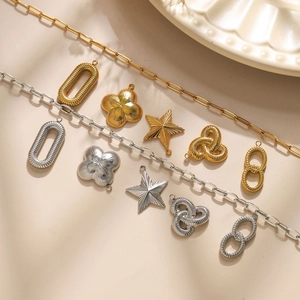 304 stainless steel geometric 18K gold star and clover charms on paperclip chains