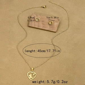 Detailed size specifications of the gold hollow butterfly heart necklace and earring set