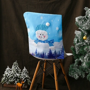 Blue Christmas chair cover with light-up snowman and forest design for dining room decor
