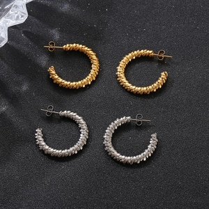 Twisted Rope Hoop Earrings Stainless Steel 18K Gold Plated C Shape Braided Trendy Minimalist Jewelry For Women