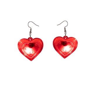 Glowing red heart shaped LED earrings translucent plastic jewelry for Valentine party gift