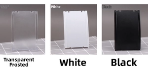 Three-piece jewelry display set in frosted clear, white, and black plastic finishes