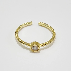 925 Sterling Silver Zircon Open Ring For Women Beaded Band Adjustable Minimalist Fashion Jewelry