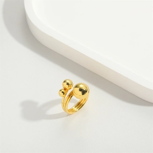 French retro gold multi-layer bead ring with adjustable open design for women