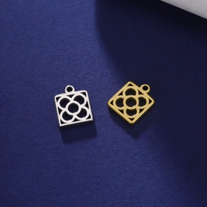 Hollow square flower pendants in gold and silver stainless steel for jewelry making