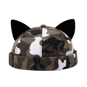 Unisex camouflage docker cap with cute black cat ears design and vintage streetwear style