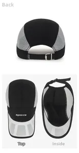 Three-view detail of breathable ice silk sports cap showing back, top, and inner mesh lining