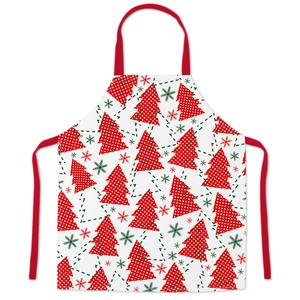 Breathable Christmas tree pattern polyester apron with red neck strap on white background