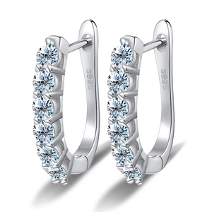 Elegant S925 sterling silver hoop earrings set with seven sparkling moissanite stones